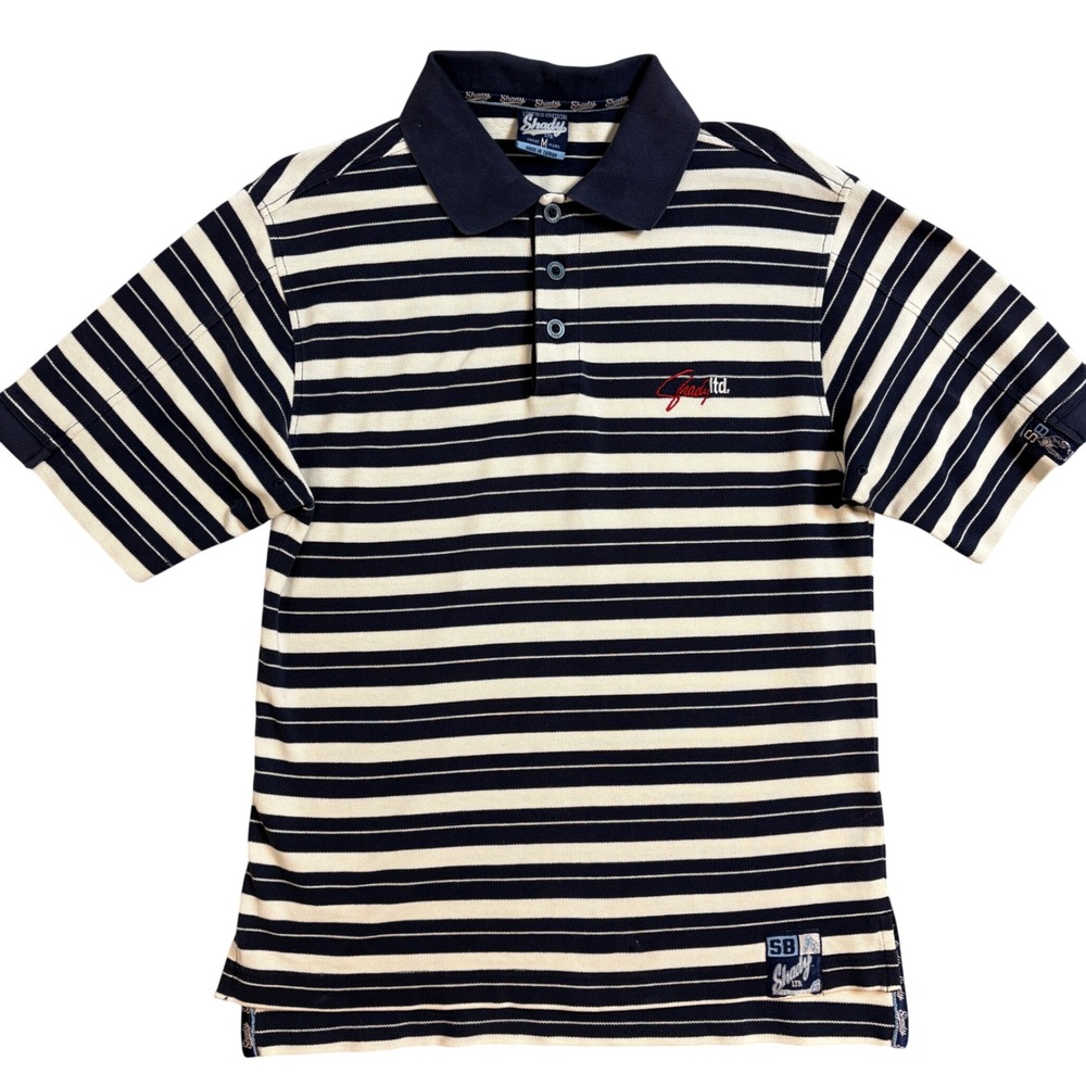 Shady Ltd Mens Limited Edition Striped Polo Shirt Navy Cream M Eminem Y2K 2000s